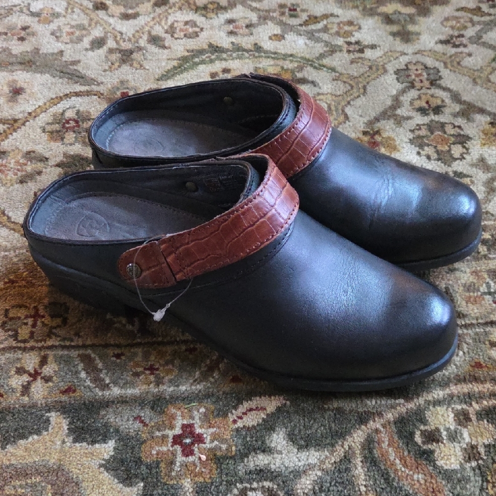 Women's Black and Brown Clogs